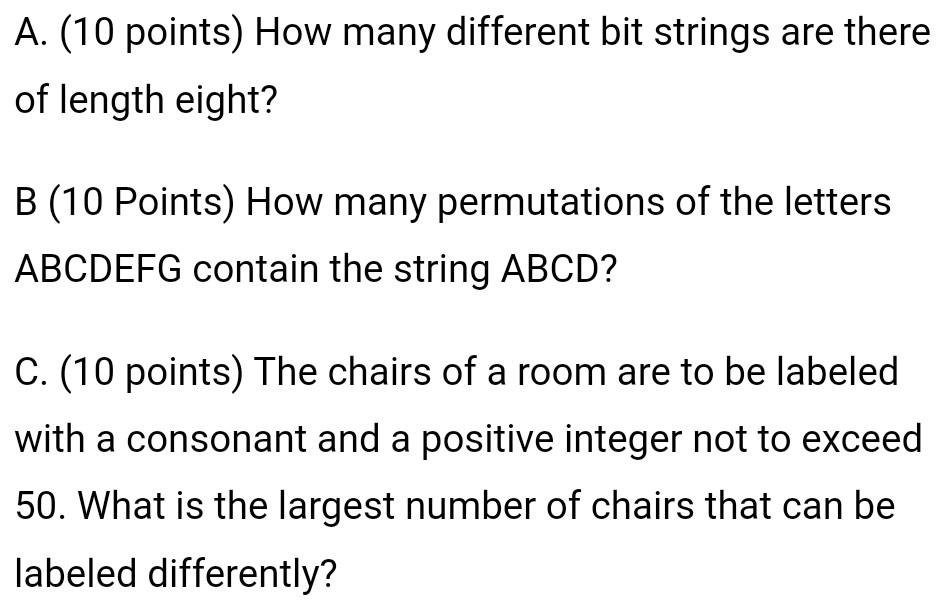 Solved A. (10 Points) How Many Different Bit Strings Are | Chegg.com