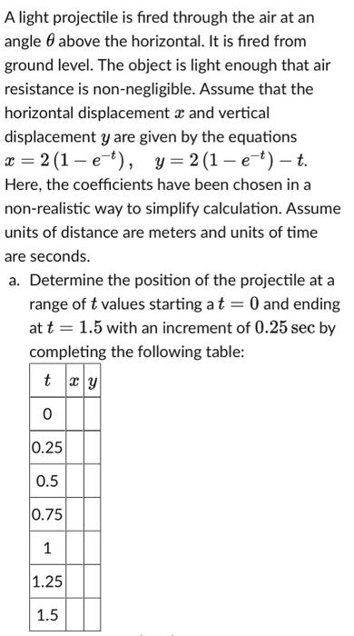 Solved A light projectile is fired through the air at an | Chegg.com