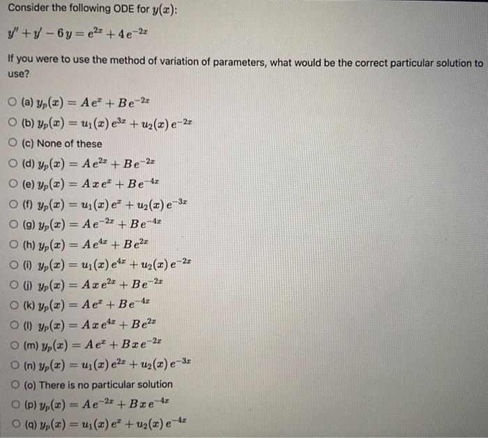 Solved Consider the following ODE for y(a): y"+y-6y=e22 | Chegg.com