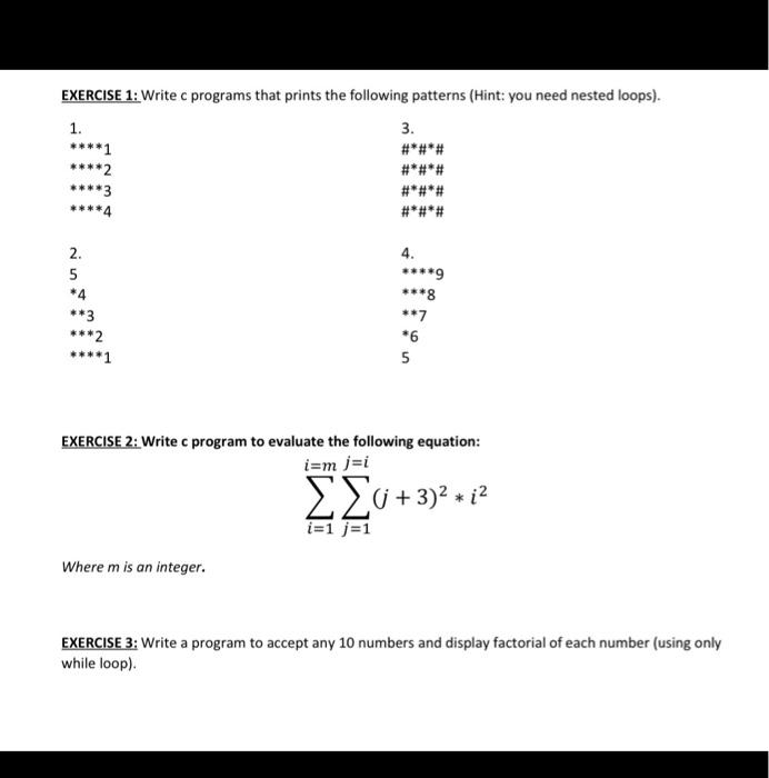 Solved Exercise 1 Write C Programs That Prints The 1672