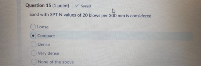 Solved Question 15 1 Point Saved Sand With Spt N Values Chegg Com