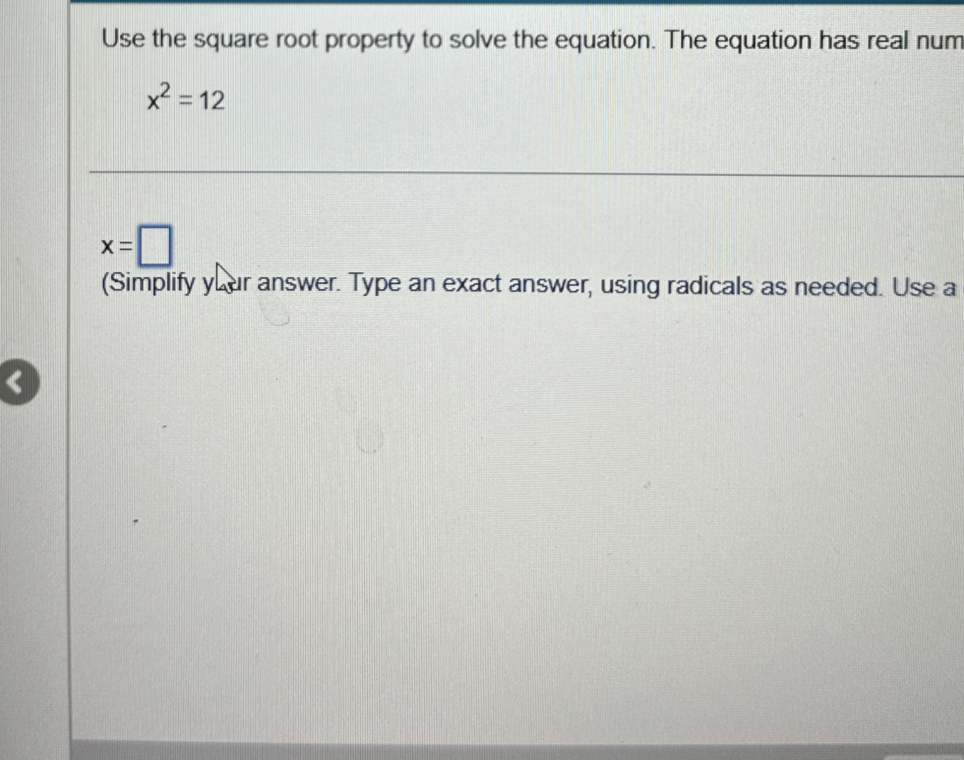 Solved Use the square root property to solve the equation. | Chegg.com