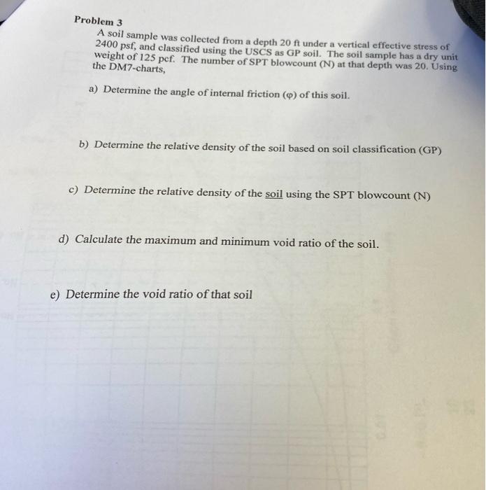Solved Problem 3 A soil sample was collected from a depth | Chegg.com