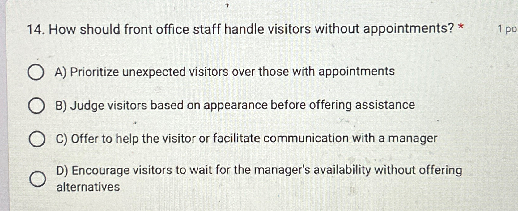 Solved How should front office staff handle visitors without | Chegg.com