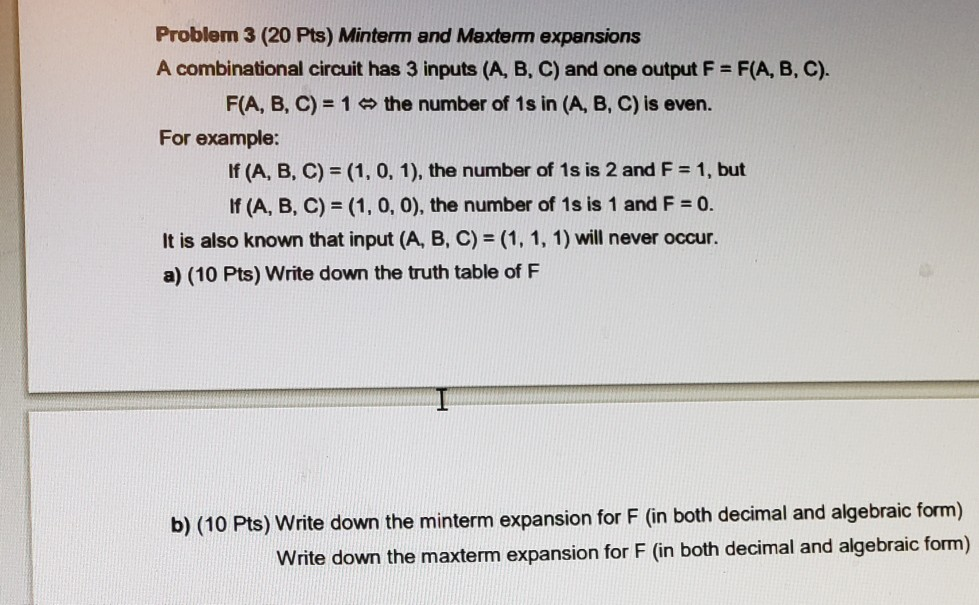 Solved Problem 3 (20 Pts) Minterm And Maxterm Expansions A | Chegg.com