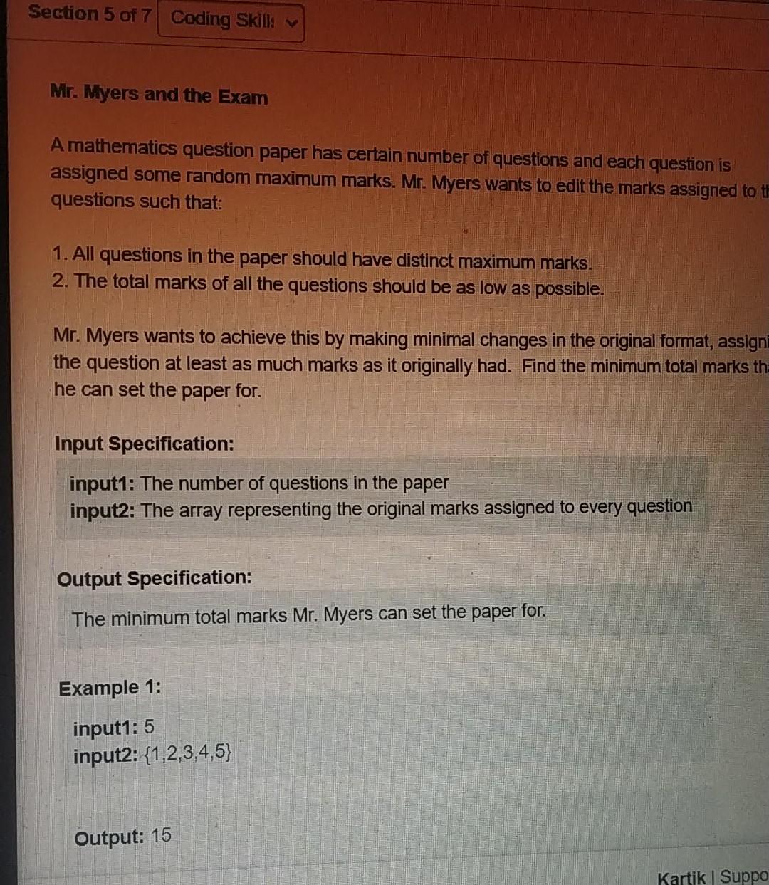 Section 5 Of 7 Coding Skills Mr Myers And The Exam A Chegg 