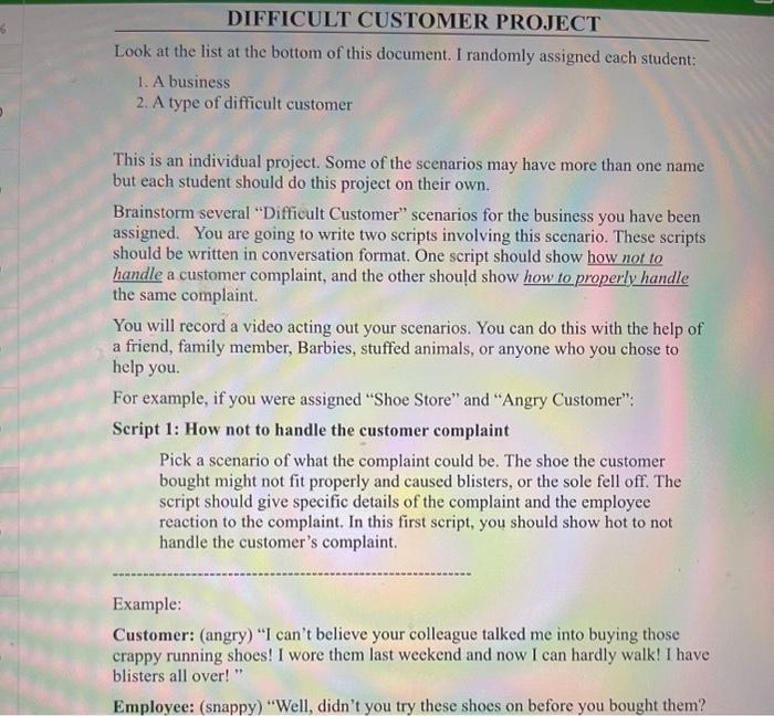 Solved Business: Car Mechanic Type of customer: | Chegg.com