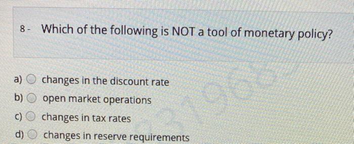 Solved 8. Which of the following is NOT a tool of monetary | Chegg.com