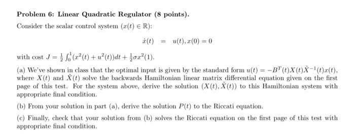 Solved Problem 6: Linear Quadratic Regulator (8 Points). | Chegg.com