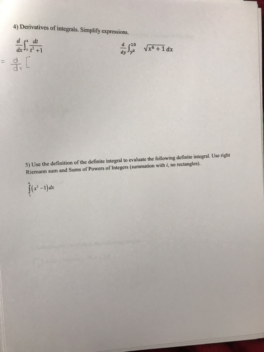 Solved 4) Derivatives of integrals. Simplify expressions. dt