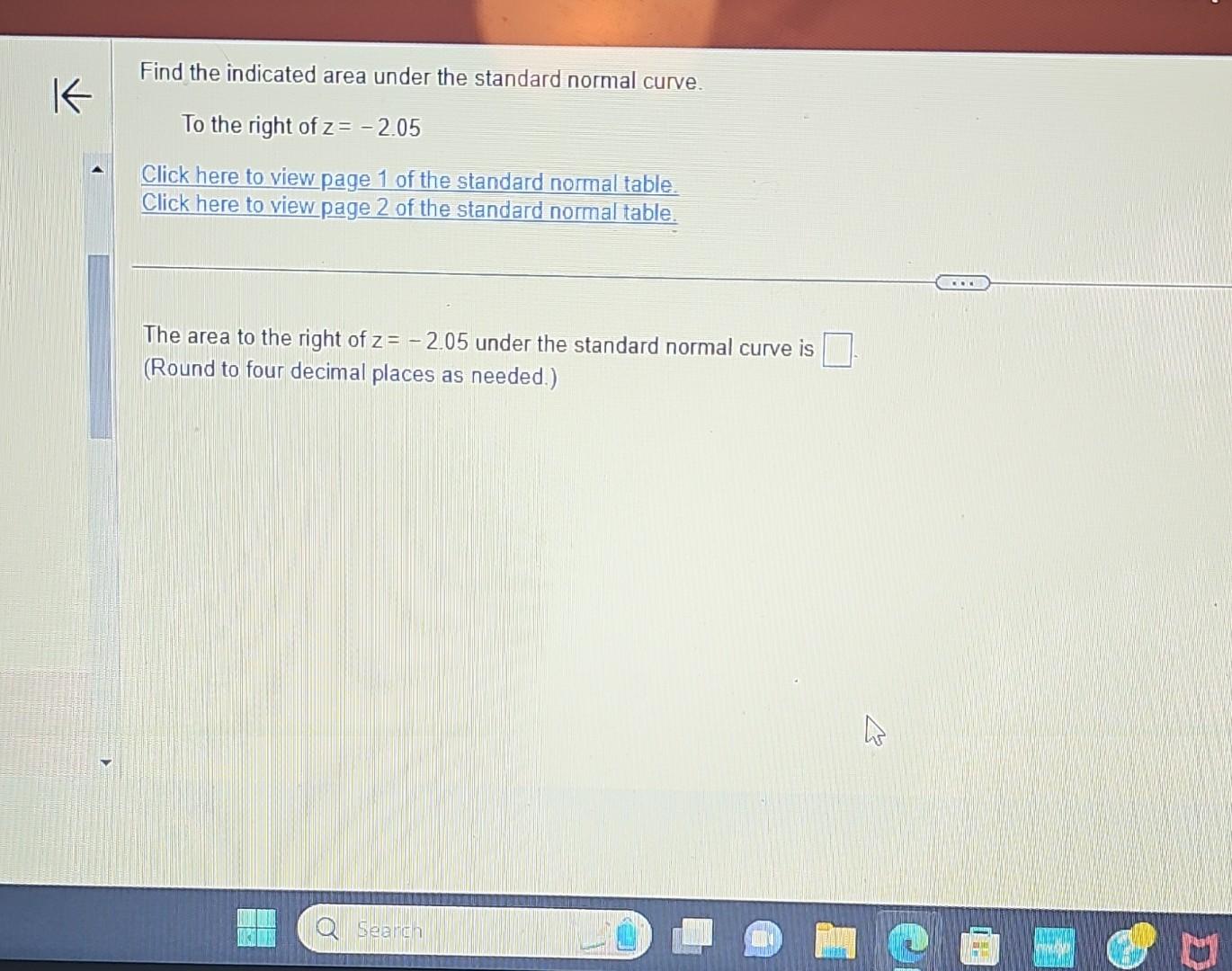 Solved Find the indicated area under the standard normal | Chegg.com