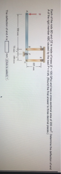 Solved Each Of The Rods Bd And Ce Is Made Of Brass E Chegg Com