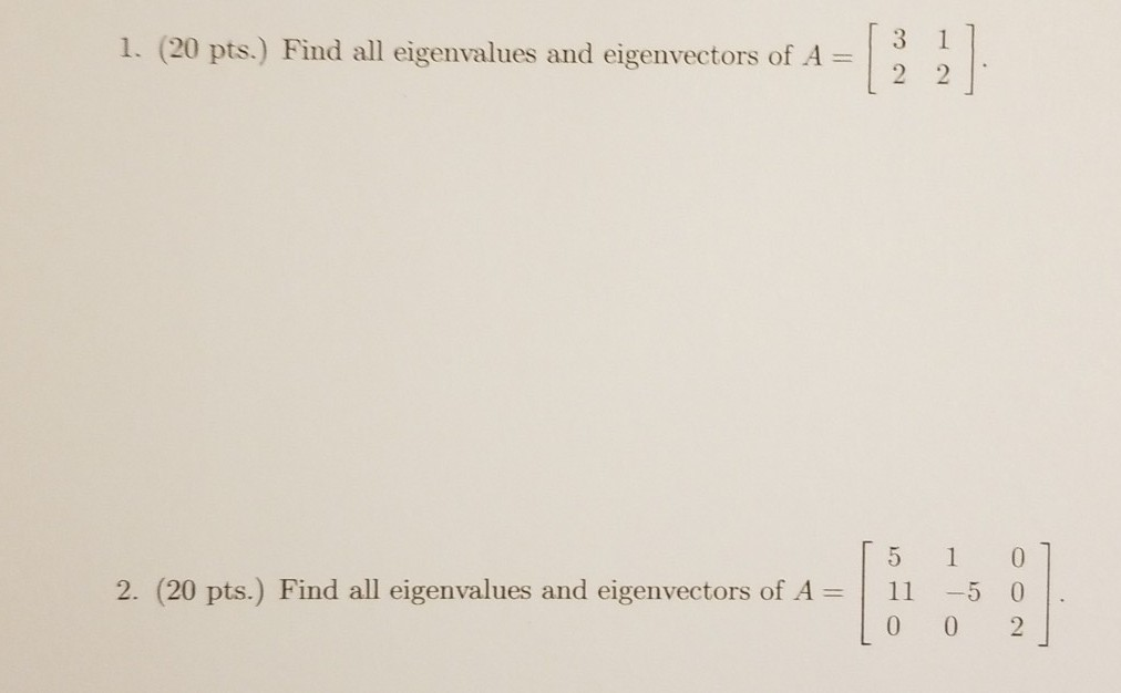 Solved 1. (20 pts.) Find all eigenvalues and eigenvectors of | Chegg.com