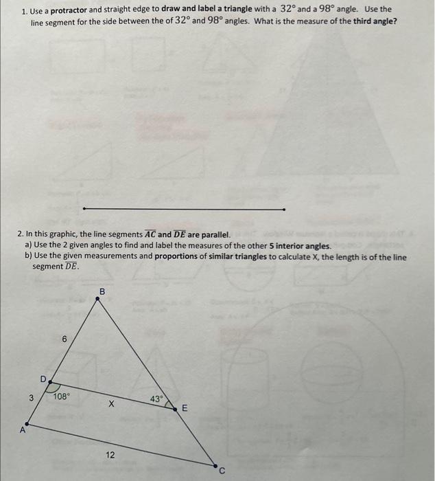 Solved 1. Use a protractor and straight edge to draw and