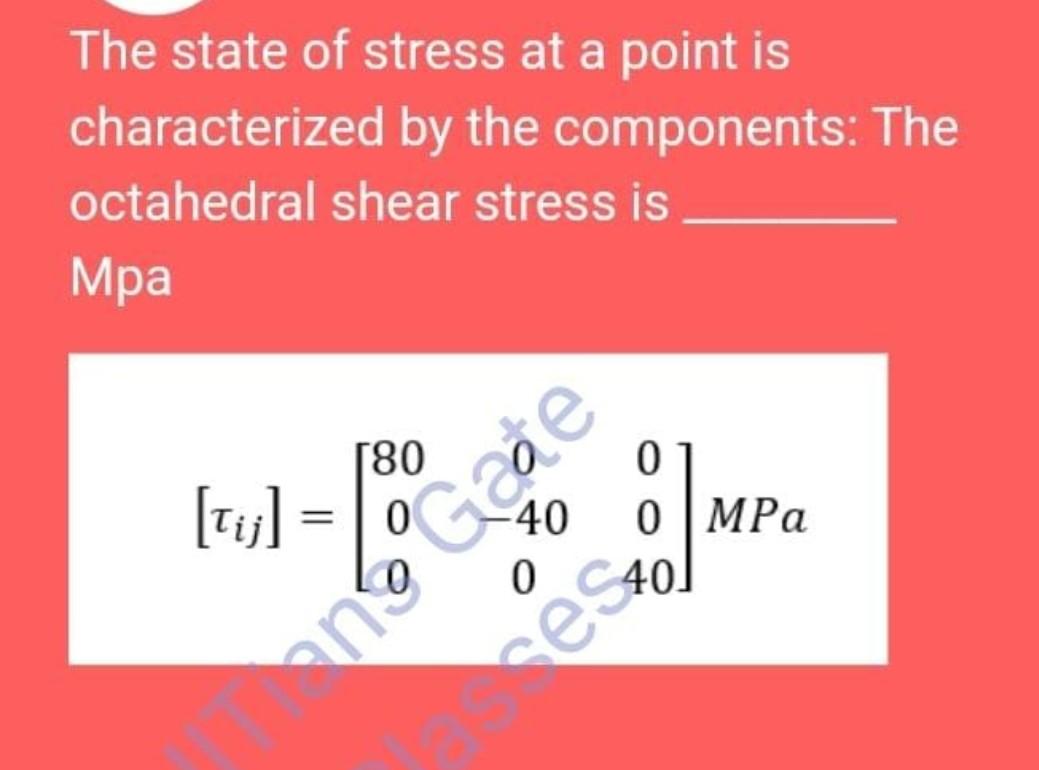 Solved The state of stress at a point is characterized by | Chegg.com