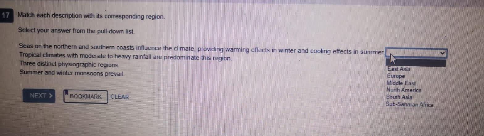 Solved Match each description with its corresponding region. | Chegg.com