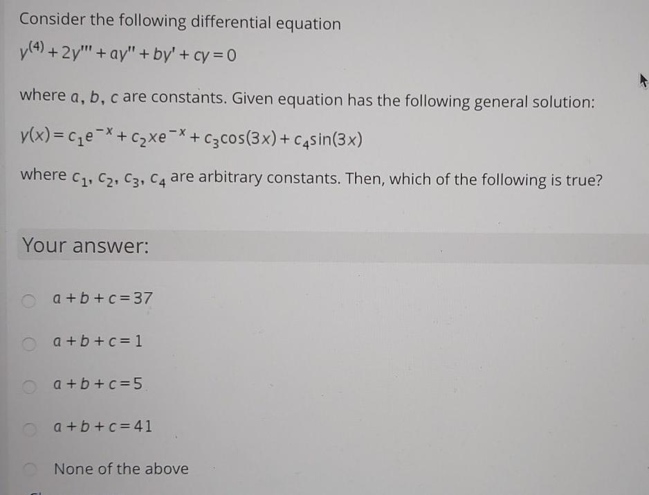 Solved Consider the following differential equation y (4) + | Chegg.com