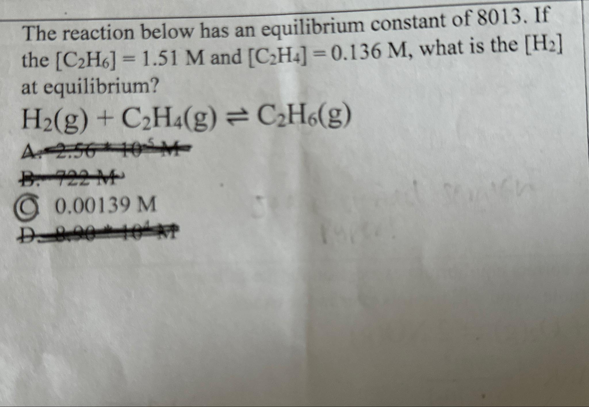 Solved The reaction below has an equilibrium constant of | Chegg.com