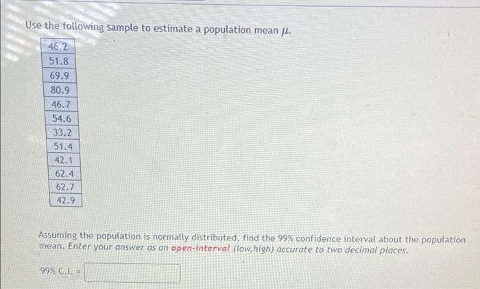 Solved Use the following sample to estimate a population | Chegg.com