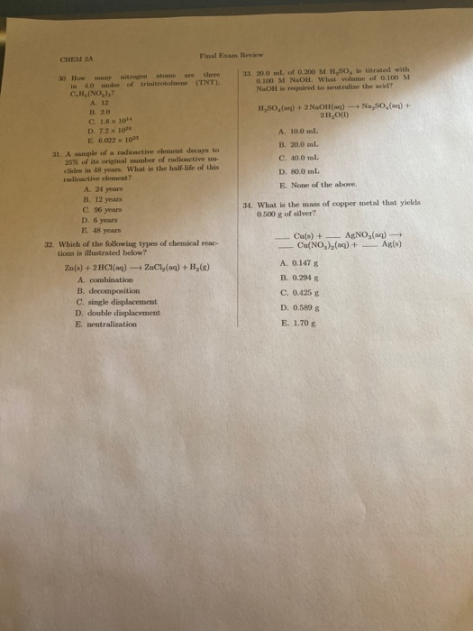 Chem 2a Final Exam Review 10 The Correct Electron Chegg Com