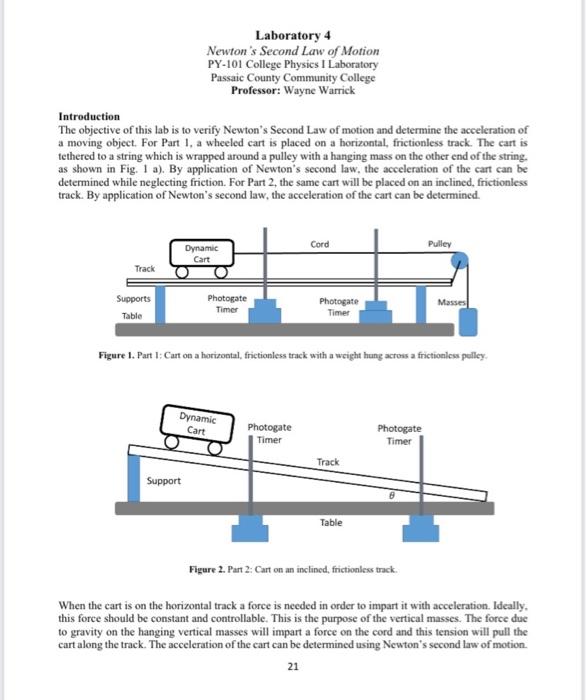 Solved Laboratory 4 Newton's Second Law of Motion PY-101 | Chegg.com