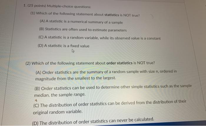 Solved 1. (25 points) Multiple-choice questions: (1) Which | Chegg.com