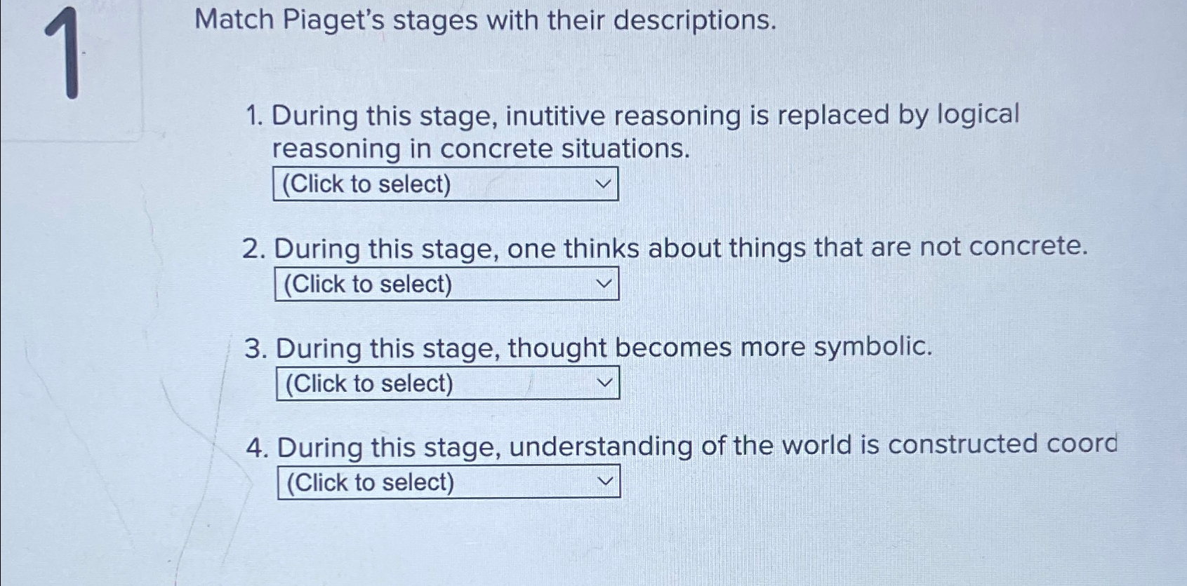 Solved 4 Match Piaget s stages with their Chegg