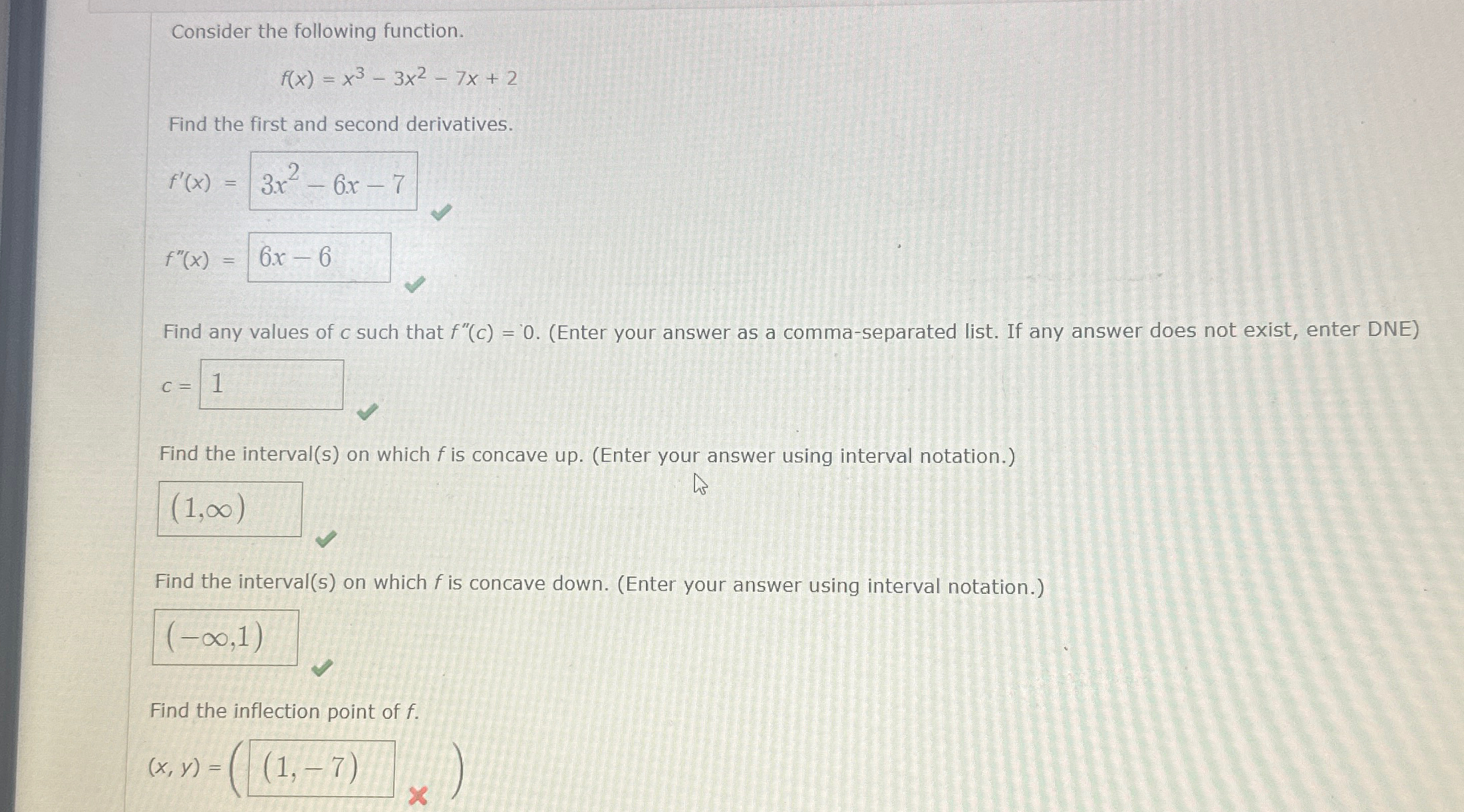 Solved Consider the following function.f(x)=x3-3x2-7x+2Find | Chegg.com