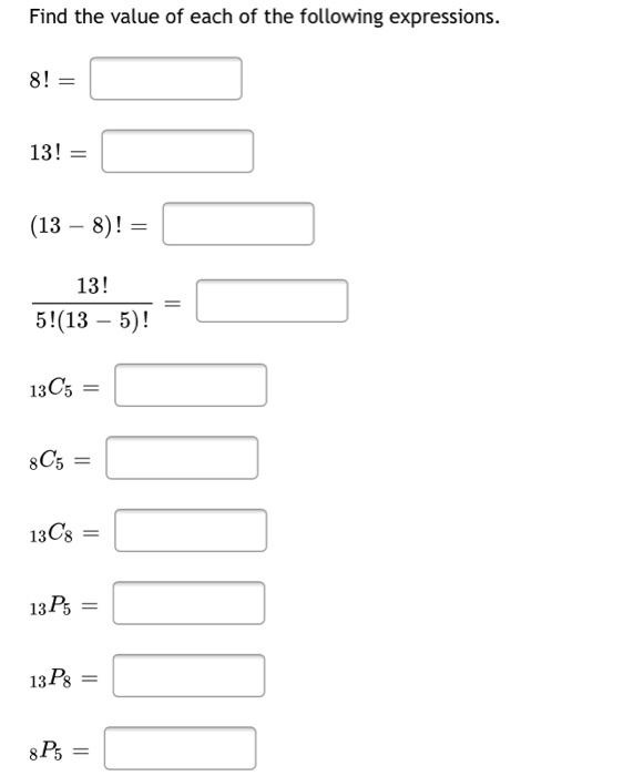 Solved Find The Value Of Each Of The Following Expressions. | Chegg.com