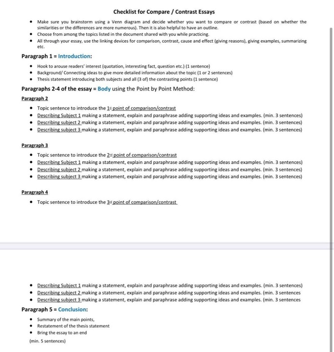 sample of compare and contrast essay with thesis statement