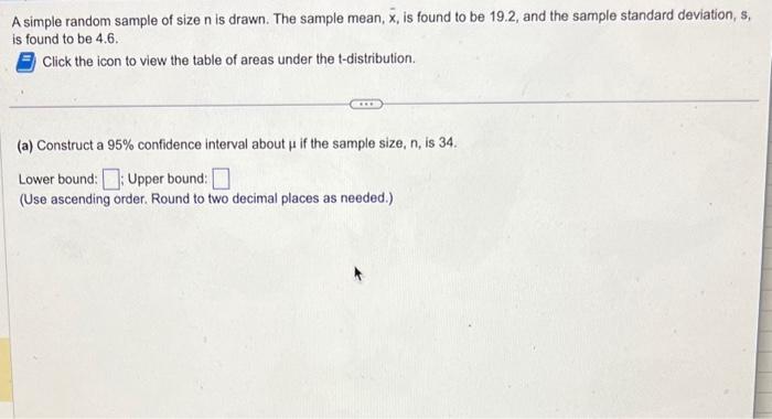 Solved A simple random sample of size n is drawn. The sample | Chegg.com