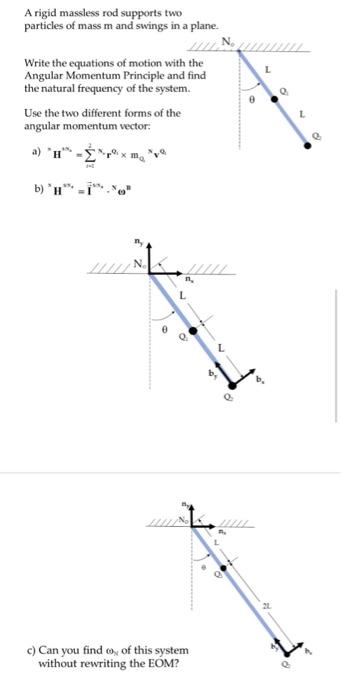 A rigid massless rod supports two particles of mass m | Chegg.com