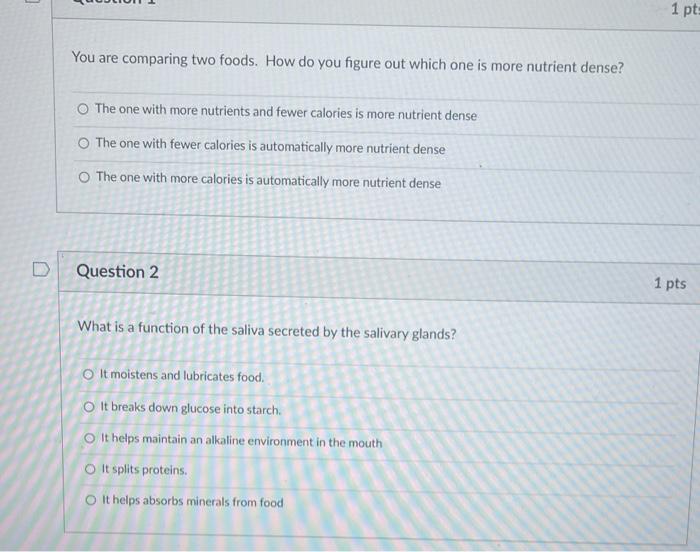 Solved 1 pts You are comparing two foods. How do you figure | Chegg.com