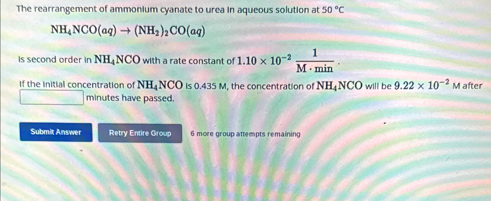 Solved The Rearrangement Of Ammonium Cyanate To Urea In