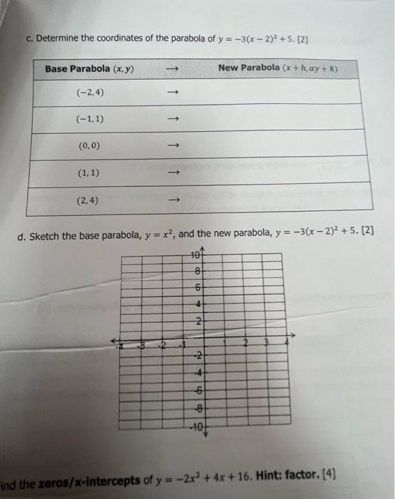 Solved c. Determine the coordinates of the parabola of | Chegg.com