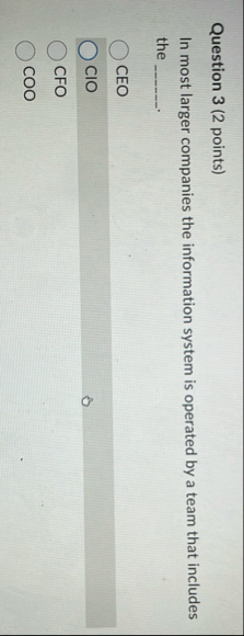 Solved Question 3 (2 ﻿points)In most larger companies the | Chegg.com