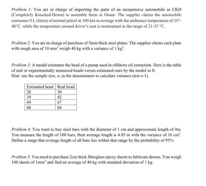 Solved Problem 1: You are in charge of importing the parts | Chegg.com