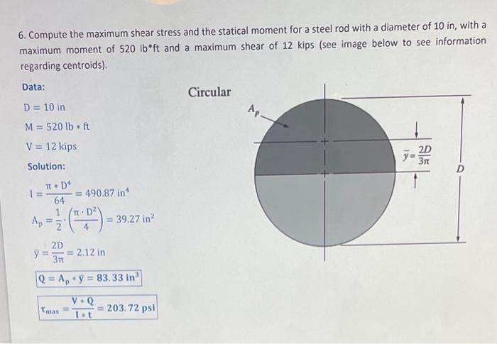 Solved 6. Compute the maximum shear stress and the statical | Chegg.com