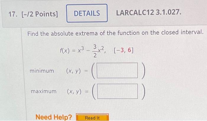 Solved Find The Absolute Extrema Of The Function On The