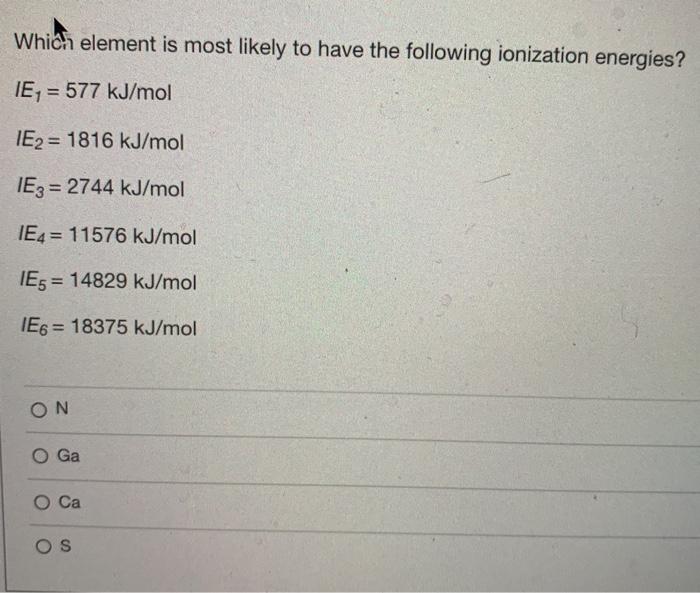 Solved Which element is most likely to have the following