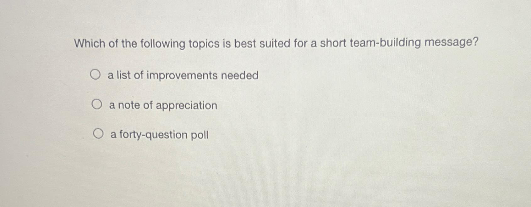 Solved Which of the following topics is best suited for a | Chegg.com