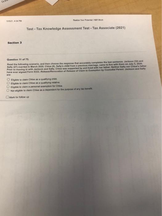 Solved 105214PM Real Your Por HRB Test Tax Knowledge Chegg