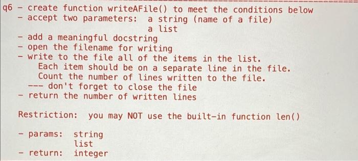 Solved 96 - create function writeАFile() to meet the | Chegg.com