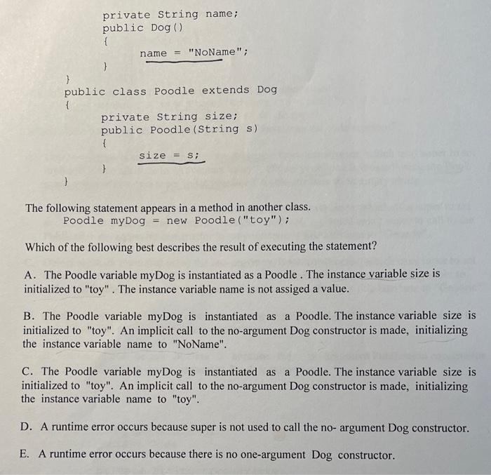 Solved public class Puppy\{ String name; public Puppy()\{