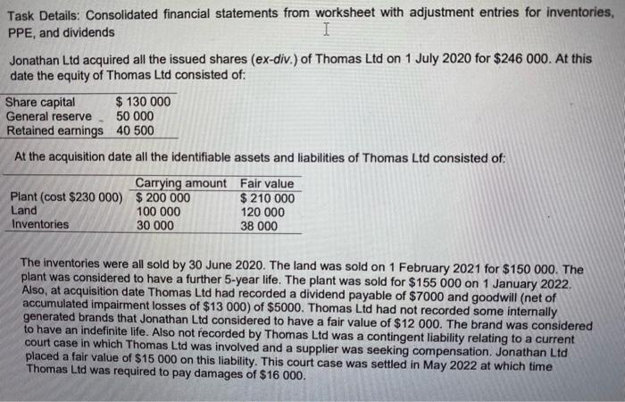 Solved Task Details: Consolidated Financial Statements From | Chegg.com