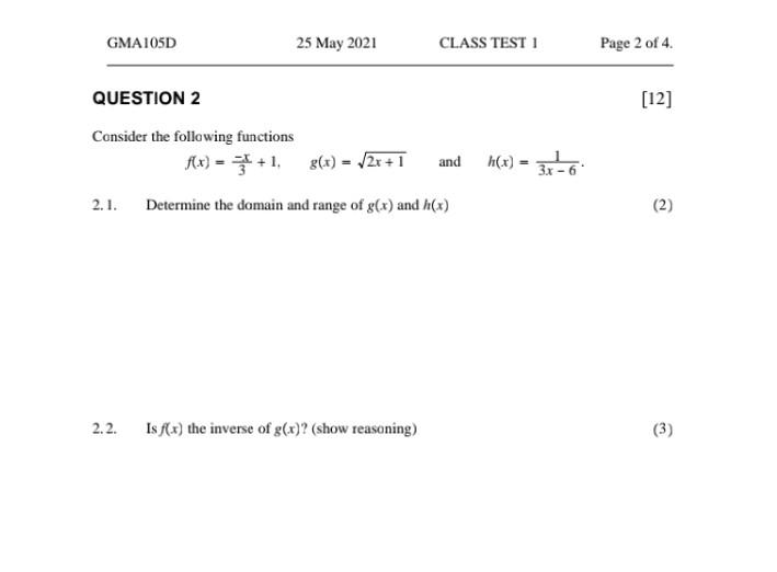 Solved Consider The Following Functions F X 3−x 1 G X 2x 1