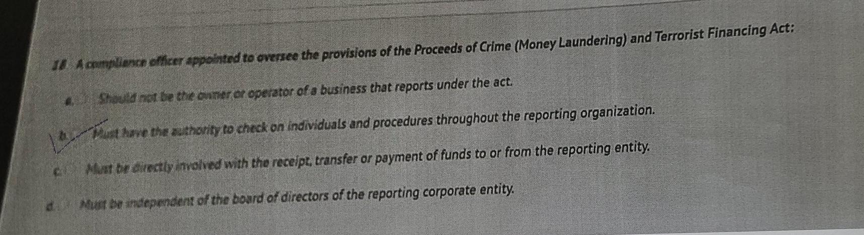 Solved 10 A compliance officer appointed to oversee the | Chegg.com