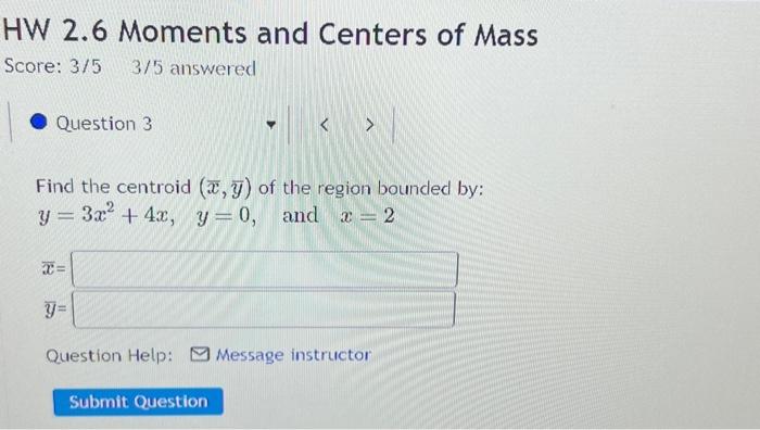 HW 2.6 Moments and Centers of Mass Score: 3/53/5 | Chegg.com
