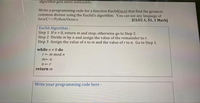 Solved Exercise 2: (Implementation Of Euclid's Algorithm) | Chegg.com