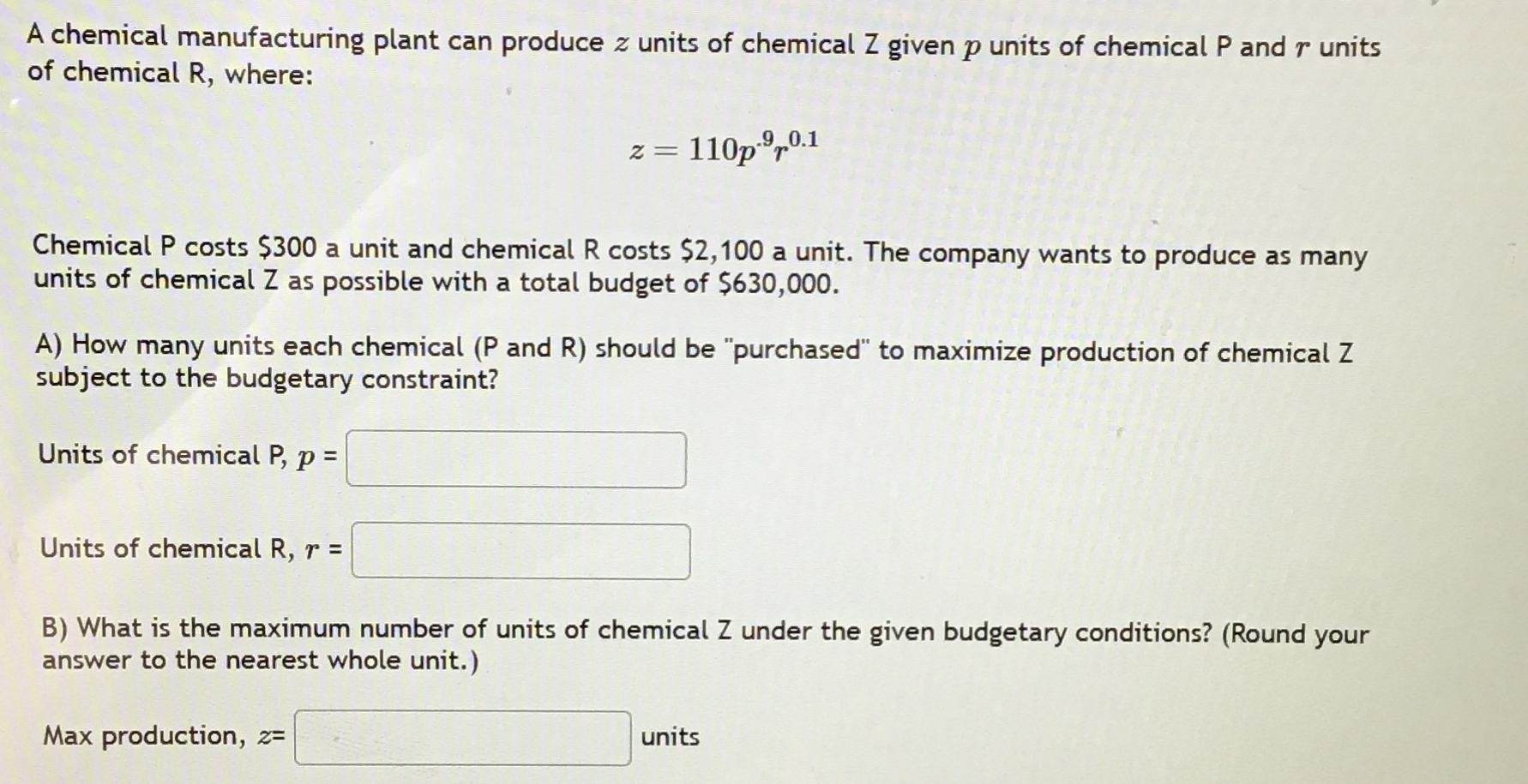 Solved A chemical manufacturing plant can produce z ﻿units | Chegg.com